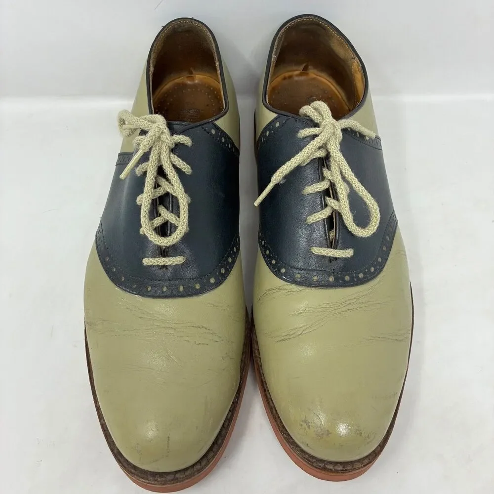 Cole Haan 1970’s Oxford Shoes Mens 10.5E Beige Black Leather Saddle Brogue USA